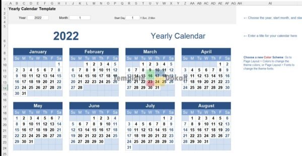 Yearly Calendar Landscape